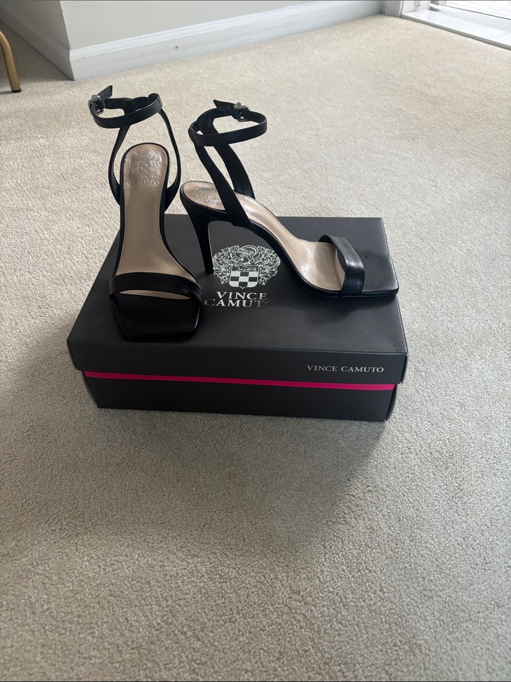 Vince Camuto Black Ankle-Strap Square-Toe Stilettos